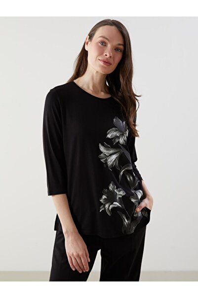 LC Waikiki LCW Grace Bisiklet Yaka Çiçekli Kadın Tişört