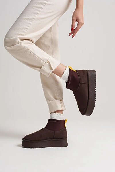 Ayakkabı Delisiyim Γυναικείες μπότες σκούρο καφέ Stretch Suede – Μάλλινο εσωτερικό, Χοντρή σόλα, Ζεστό, Heribo