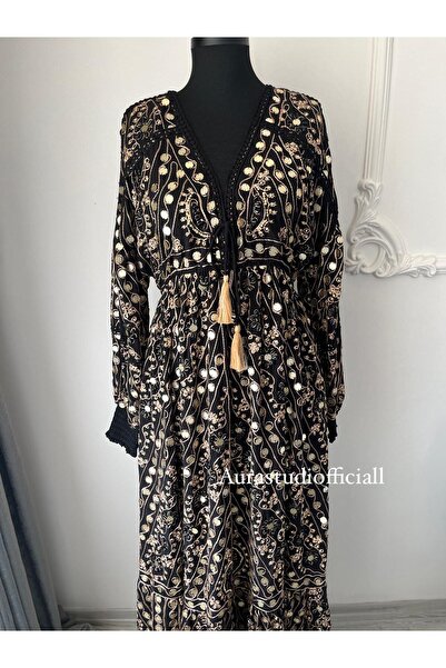 aura studio İthal İşlemeli Uzun Abiye Elbise