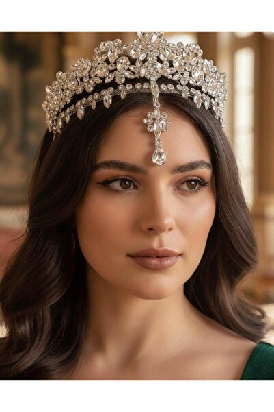 xesha تاج العروس الهندي ماثا باتي فضي اللون مع حجر الزركون على شكل قطرة للزين...