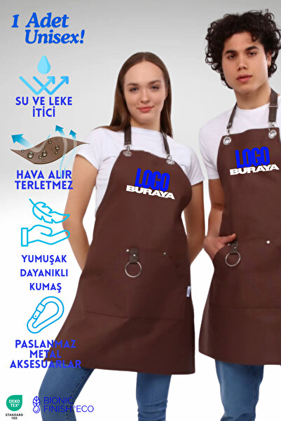 Monki Haus Firmalara Özel Nakış Logolu Su itici Leke Tutmaz Önlük Kafe Pastac...