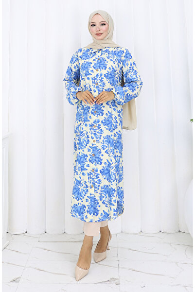 sefamerve Μακρύ τουνίκ από ύφασμα βισκόζης με κουμπιά σε όλη την πλάτη 0174-01 Saks