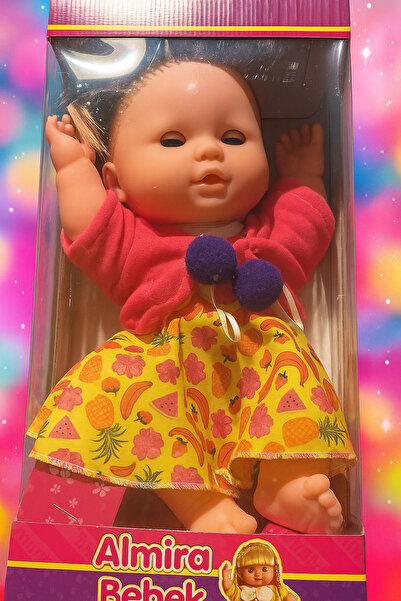 Vardem Almira Oyuncak Bebek – Renkli Desenli Elbiseli 35 cm Kız Çocuk Oyuncak Bebek
