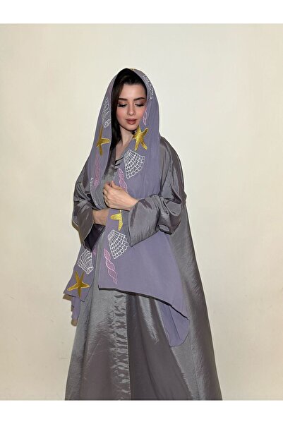 Elegant Gray balloon abaya with embroidered tarja