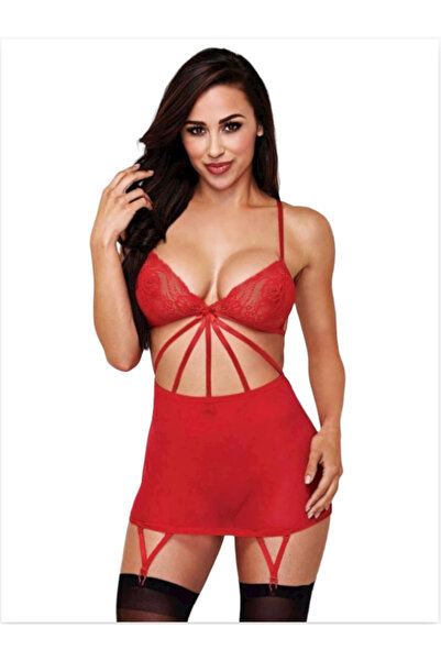 Beruflic Büyük Beden Fantazi Kırmızı Dantelli Jartiyer Takım BRF273256