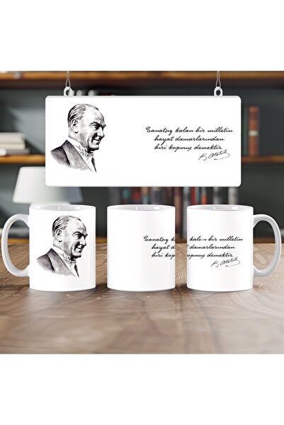 Beramussa Atatürk Sözleri ve Resmi Kupa Bardak - Mustafa Kemal İmzalı - '' Sa...