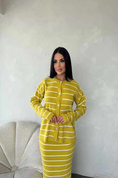 kamacibutik Crew Neck Button-Front Two-Piece Knitwear Dress