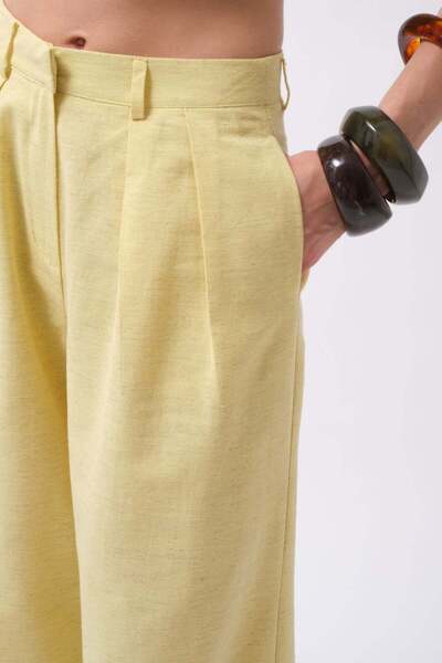 Maxi modena Double Pleated Palazzo Yellow Trousers - 40