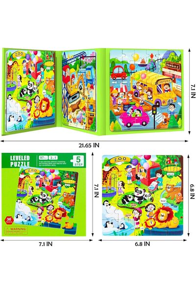 Picodino Magnetic puzzles for children aged 4 to 8, 3 in 1 puzzle book