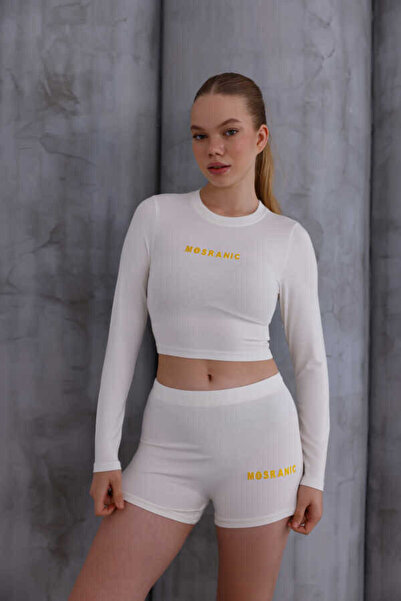 MOSRANİC Women's Ecru Short T-Shirt Shorts Set Msc056