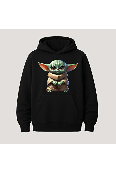 SVART WEAR سترة هوديي بأكمام طويلة من القطن مطبوع عليها بيبي يودا مع جيب كنغر