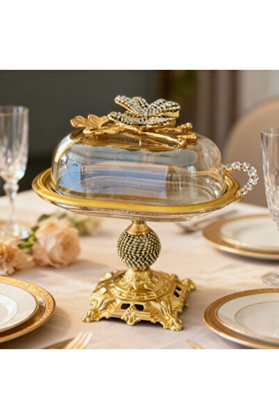Elta Collection Kelebek Detaylı Elmas Kesim Gold Metal Ayaklı Sunumluk