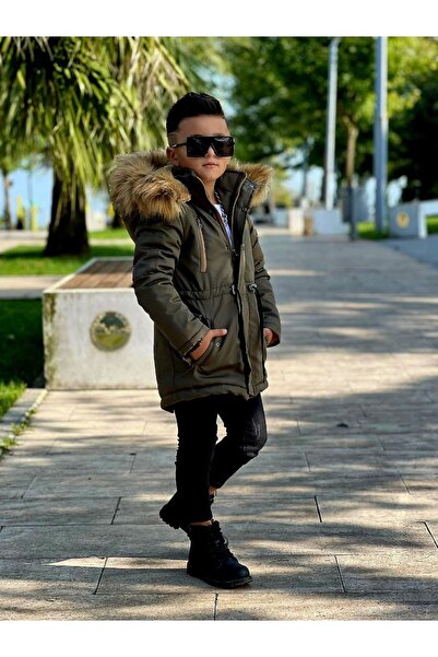 tunay moda Fur-Lined Coat with Detachable Hood