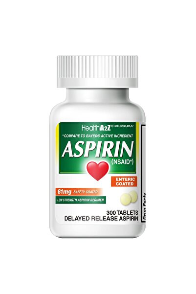 HealthA2Z أسبرين ٨١ ملغ مغلف معويًا | تسكين الألم وخفض الحرارة (٣٠٠ قرص)