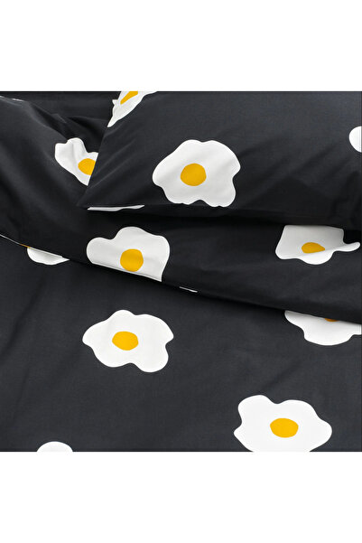 IKEA Ögonlocksmal Double Bed Linen Set, Black-White-Yellow, 240X220/50X60 cm