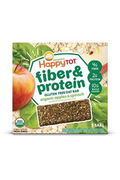 HappyTots ألواح الشوفان العضوية من هابي توت، بالألياف والبروتين، بنكهة التفاح والسبانخ، 5 قطع