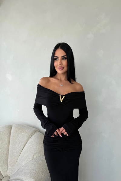 kamacibutik Madonna Yaka Gögüs Detaylı Elbise