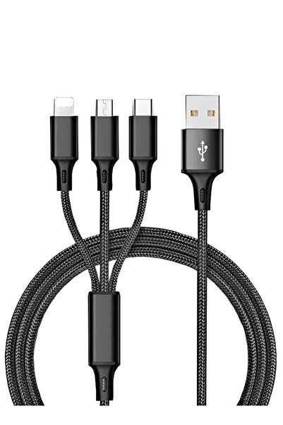 Go-Des 3-in-1 USB Fast Charging and Multi-Cables for iPhone, Android, Type-C, 120 cm, Black