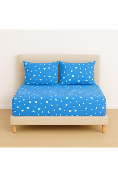 Ezgi Patterned 140 X 200 cm Blue Star Fitted Sheet and 2 Pillowcases
