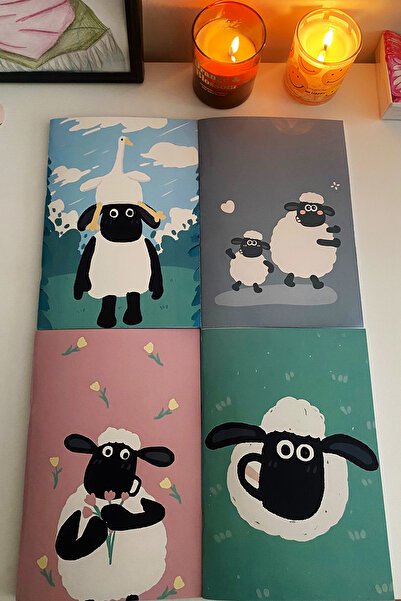 İnci Rüyası Hediyelik 4-Piece Stapled Notebook with Shaun the Sheep Design - Unlined, A5, Notepad, 30 Sheets