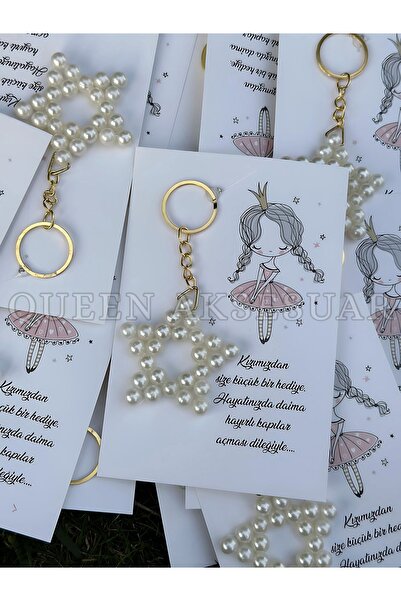 QUEEN AKSESUAR Pearl and Star Design Baby Girl Children's Card Gift Keychain Birthday Mevlüt Gift