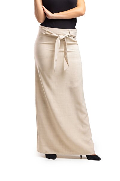 SUGA Long crepe skirt with belted waist