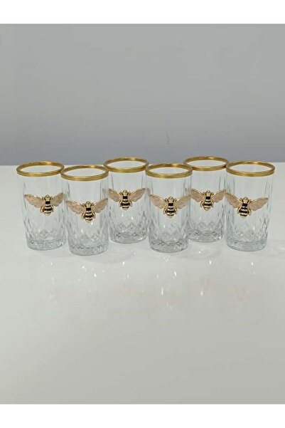 PARILTI HOME COLLECTİON 6-Piece Bee Figured Coffee Side Water Glass Set