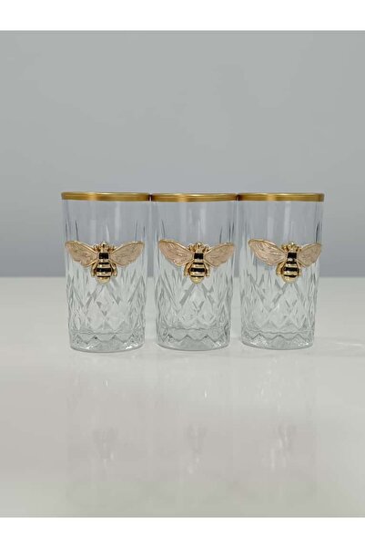 PARILTI HOME COLLECTİON 3-Piece Bee Figured Coffee Side Water Glass
