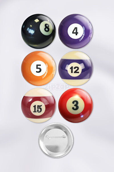 ZipZap Bilardo Topları Y2k Çanta Süsü Rozet İğneli Buton Rozet Seti (6 ADET)