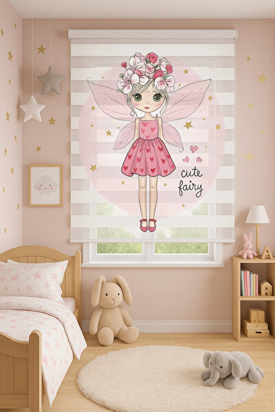 Pembepanjurevtekstıl (ENXBOY)SEVİMLİ PERİ BEBEK DİJİTAL BASKILI ZEBRA PERDE-C...