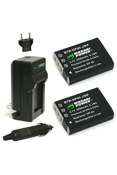 Wasabi Power بطارية (عبوة من قطعتين) وشاحن لكاميرات Fujifilm NP-95 وFuji Fine...