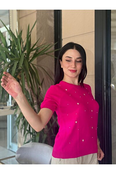 Bliss Dale Yıldız Motif İşleme Detaylı Kısa Kollu Kazak