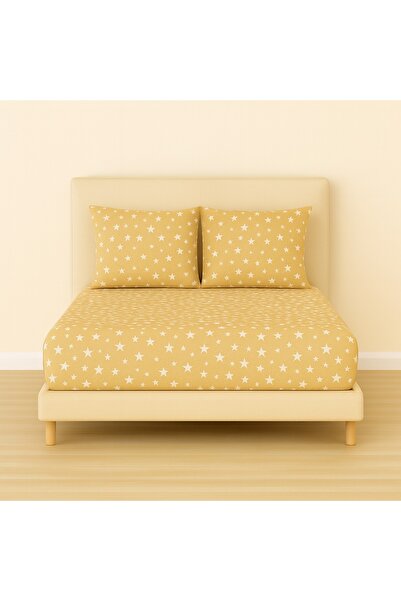 Ezgi Patterned 180 X 200 cm King Size Milky Star Elastic Sheet and 2 Pillowcases