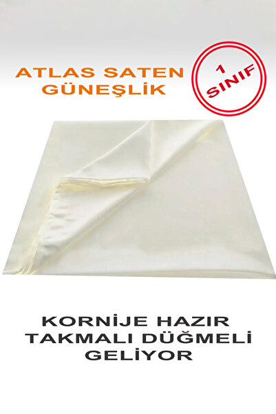 artwork Kırık Beyaz Ekru Renk Atlas Saten Güneşlik Perde ( Fon Perde ) Ütü İs...