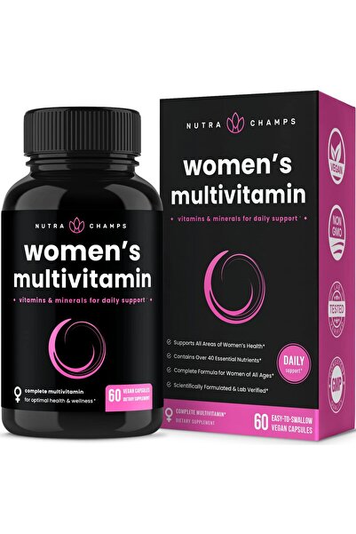 NutraChamps فيتامينات متعددة نباتية يومية للنساء مع البيوتين، أ ب ج د هـ ك، الكالسيوم، الزنك، اللوتين