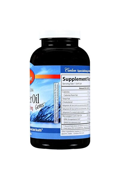 Carlson Super 1000 mg Cod Liver Oil Gems, 250 mg Omega-3s, 400 IU Vitamin D3, 250 Softgels