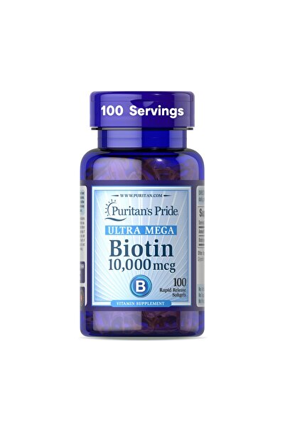 Puritan's Pride Premium Ultra Mega Biotin 10,000mcg for Hair, Skin, Nails & Energy, 100 Softgels