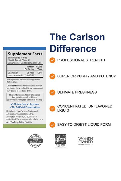 Carlson Super Daily D3 Vitamin D Drops, 1000 IU per Drop, 1-Year Supply for Immune Health