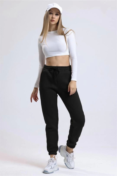 Zerenyus 3 Thread Ribbed Elastic Leggings Black