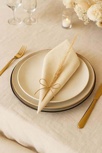 ALASEREN 6 قطع مناديل قماشية طبيعية 100% قطن بلون بيج مقاس 40×40 سم