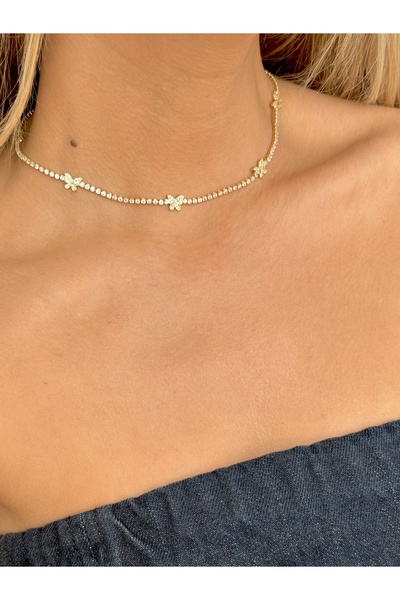 YOUES JEWELRY ÇELİK DÖNMEYEN SU YOLU KOLYE ZİRKON TAŞLI CHOKER