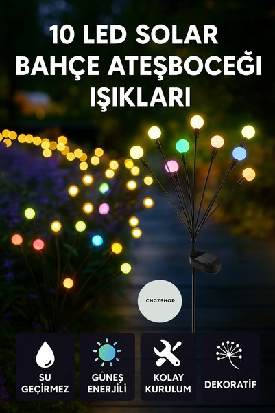 CNGZSHOP 10 LED Çok Renkli Solar Bahçe Işıkları – IP65 Su Geçirmez, Ateşböceğ...