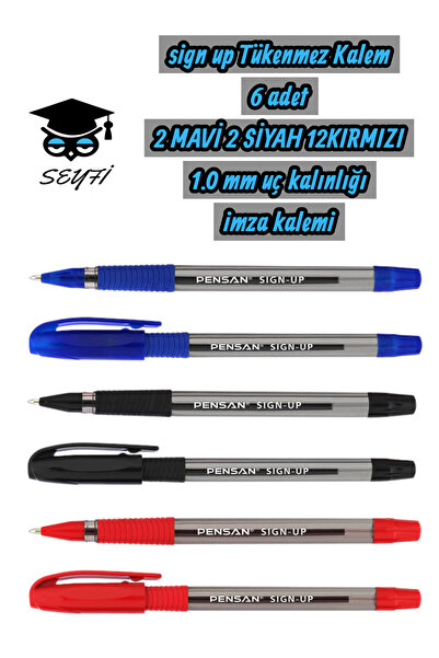 SEYFİKİRTASİYE Sign up Ballpoint Pen 6 Pieces 2 Blue 2 Black 12Red 1.0 mm Tip...