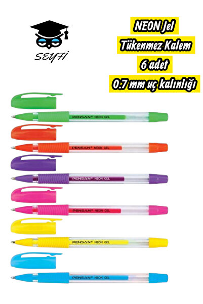SEYFİKİRTASİYE pensan neon gel tükenmez kalem seti 6 renk Türk Malı