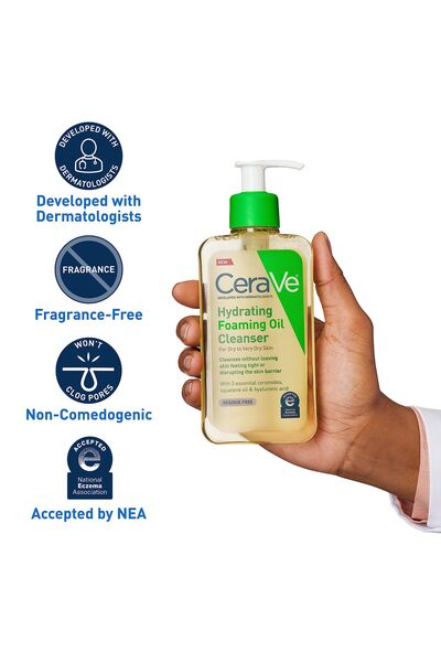 CeraVe Hydrating Foaming Oil Cleanser with Squalane & Hyaluronic Acid for Dry Skin, 8 Fl Oz