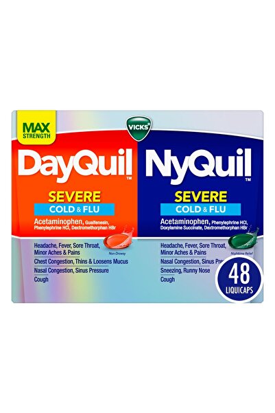 Vicks عبوة دايكويل ونايكويل سيفير المشتركة، لعلاج البرد والإنفلونزا، ٤٨ كبسولة سائلة