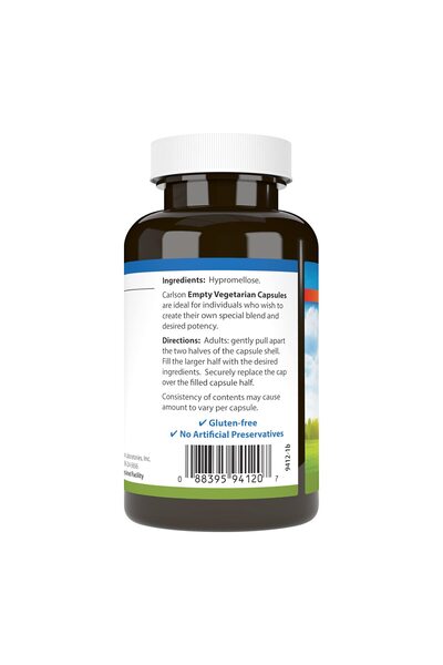 Carlson Empty Vegetarian #2 Small Capsules, Easy to Separate & Fill, with Screw Cap Bottle, 200 Capsules