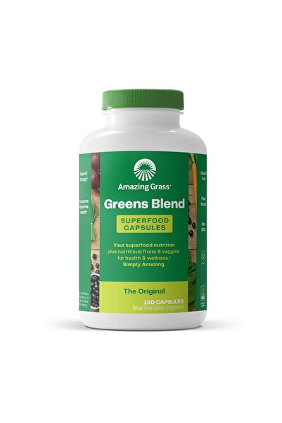 Amazing Grass Greens Blend Superfood Capsules with Spirulina, Chlorella, Beet Root, Enzymes & Probiotics, 150ct