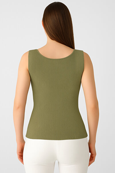 TİSTA Çağla Triko High Quality Thick Strap Sleeveless Blouse Ribbed Stretchy Soft Slim Square Neck