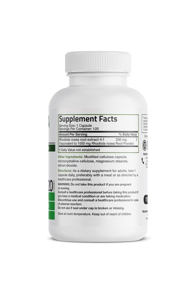 Bronson Rhodiola Rosea Vegetarian Capsules - Adaptogen for Brain & Stress Support, 120ct